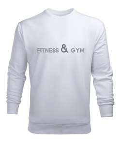 Fitness Gym Spor Salonu Yazı Sanatı Beyaz Erkek Sweatshirt