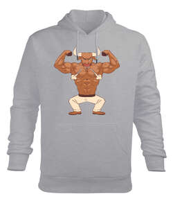 Fitness kaslı sinirli vücut geliştirme boğa Gri Erkek Kapüşonlu Hoodie Sweatshirt