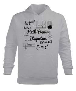 Fizik Benim Hayatım - Fizik Öğretmeni ve Formüller Gri Erkek Kapüşonlu Hoodie Sweatshirt