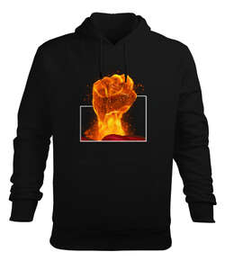 Flame Punch Siyah Erkek Kapüşonlu Hoodie Sweatshirt