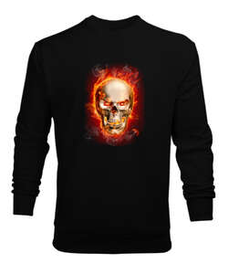 Flame Skull Siyah Erkek Sweatshirt