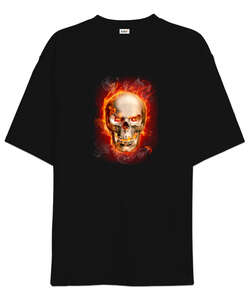 Flame Skull Siyah Oversize Unisex Tişört