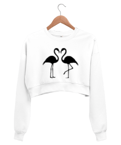 Flamingo desenli Kadın Crop Sweatshirt