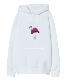 Flamingo desenli Oversize Unisex Kapüşonlu Sweatshirt