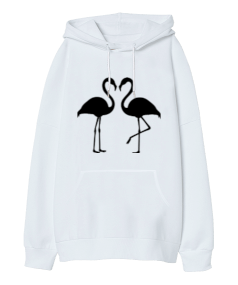 Flamingo desenli Oversize Unisex Kapüşonlu Sweatshirt