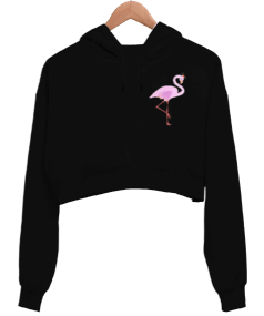 Flamingo illüstrasyon Kadın Crop Hoodie Kapüşonlu Sweatshirt