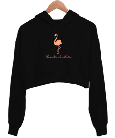 Flamingo Kadın Crop Hoodie Kapüşonlu Sweatshirt