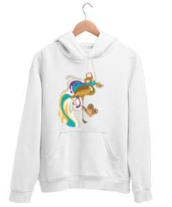 flamingo müzik Beyaz Unisex Kapşonlu Sweatshirt