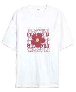 Flower Beyaz Oversize Unisex Tişört