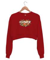 Flower - Çiçek- Güller Kırmızı Kadın Crop Sweatshirt - Thumbnail