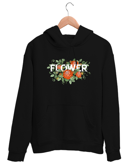 Tisho - Flower - Çiçek- Güller Siyah Unisex Kapşonlu Sweatshirt