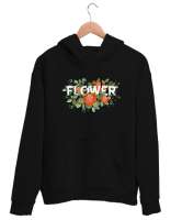 Flower - Çiçek- Güller Siyah Unisex Kapşonlu Sweatshirt - Thumbnail