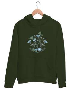 Flower Haki Yeşili Unisex Kapşonlu Sweatshirt