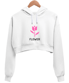 Flower Kadın Crop Hoodie Kapüşonlu Sweatshirt