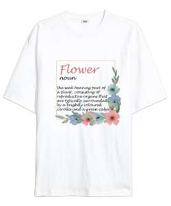 Flower Noun Beyaz Oversize Unisex Tişört