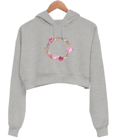 flower12fl Kadın Crop Hoodie Kapüşonlu Sweatshirt