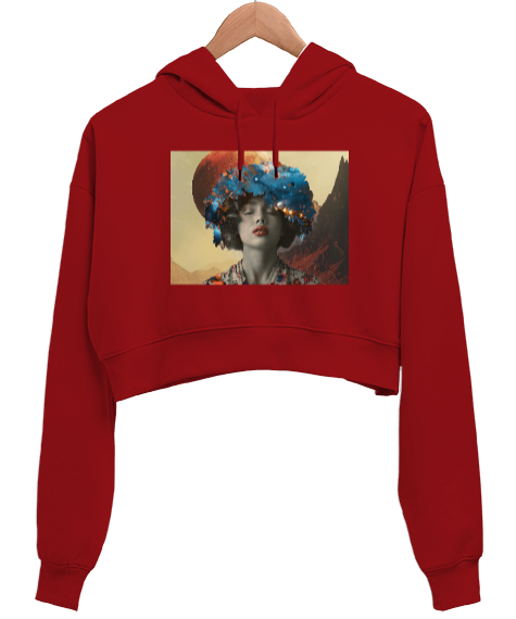 Tisho - Flowerhead Kırmızı Kadın Crop Hoodie Kapüşonlu Sweatshirt