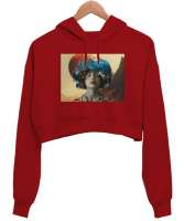 Flowerhead Kırmızı Kadın Crop Hoodie Kapüşonlu Sweatshirt - Thumbnail