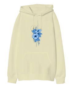 Flowers And Lines Oversize Unisex Kapüşonlu Sweatshirt