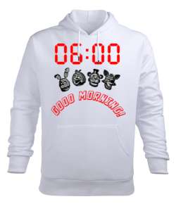 FNAF Good Morning V1 Beyaz Erkek Kapüşonlu Hoodie Sweatshirt