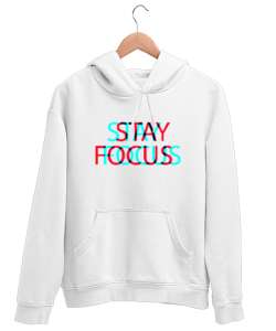 Focus Beyaz Unisex Kapşonlu Sweatshirt