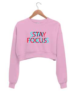 Focus Pembe Kadın Crop Sweatshirt