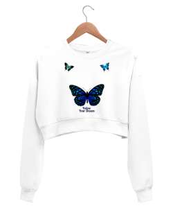 Follow your dream Beyaz Kadın Crop Sweatshirt