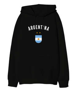 Football Argentina World Champion Arjantin Dünya Kupası Siyah Oversize Unisex Kapüşonlu Sweatshirt