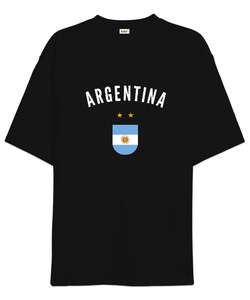 Football Argentina World Champion Arjantin Dünya Kupası Siyah Oversize Unisex Tişört