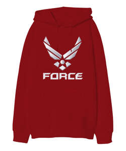 Force Kırmızı Oversize Unisex Kapüşonlu Sweatshirt