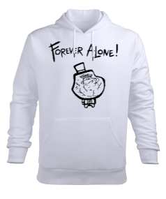 Forever Alone Beyaz Erkek Kapüşonlu Hoodie Sweatshirt