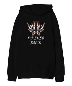 Forever Rock V3 Siyah Oversize Unisex Kapüşonlu Sweatshirt