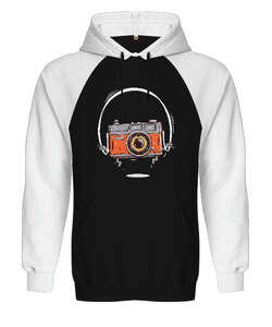 Fotoğraf Makinesi Siyah/Beyaz Orjinal Reglan Hoodie Unisex Sweatshirt