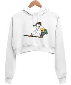 Fotoğrafçı Kadın Crop Hoodie Kapüşonlu Sweatshirt