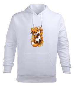 fox tasarım Beyaz Erkek Kapüşonlu Hoodie Sweatshirt