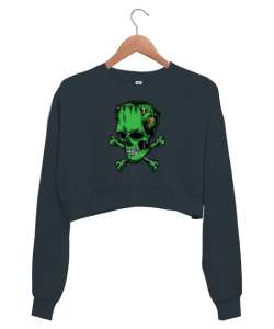 Frankenstein Skull - Kafatası Füme Kadın Crop Sweatshirt