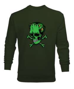 Frankenstein Skull - Kafatası Haki Yeşili Erkek Sweatshirt