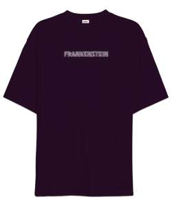 Frankenstein Skull - Kafatası Sırt Baskılı Koyu Mor Oversize Unisex Tişört