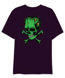 Frankenstein Skull - Kafatası Sırt Baskılı Koyu Mor Oversize Unisex Tişört