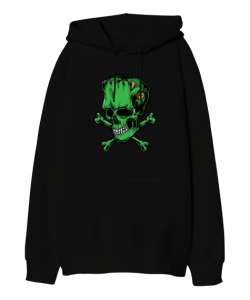 Frankenstein Skull - Kafatası Siyah Oversize Unisex Kapüşonlu Sweatshirt