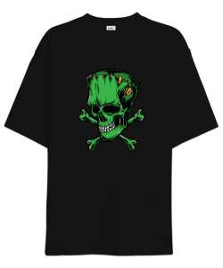 Frankenstein Skull - Kafatası Siyah Oversize Unisex Tişört