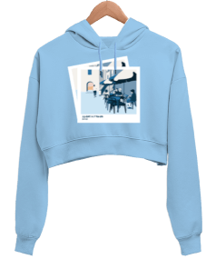 Fransada Gün Batımı Kartpostal Kadın Crop Hoodie Kapüşonlu Sweatshirt