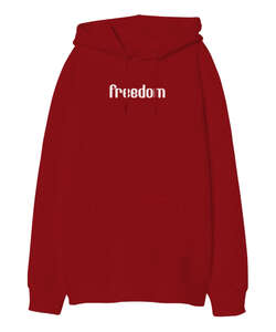 Freedom Kırmızı Oversize Unisex Kapüşonlu Sweatshirt