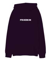 Freedom Koyu Mor Oversize Unisex Kapüşonlu Sweatshirt - Thumbnail