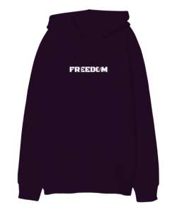 Freedom Koyu Mor Oversize Unisex Kapüşonlu Sweatshirt