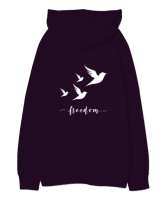 Freedom Koyu Mor Oversize Unisex Kapüşonlu Sweatshirt - Thumbnail