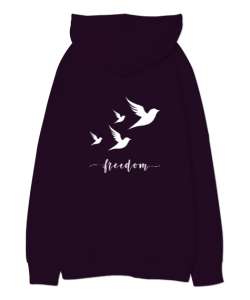 Freedom Koyu Mor Oversize Unisex Kapüşonlu Sweatshirt