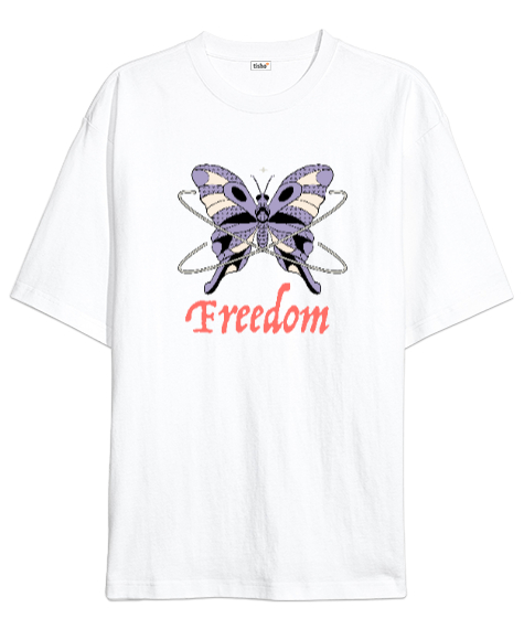 Freedom - Özgür Kelebek Beyaz Oversize Unisex Tişört