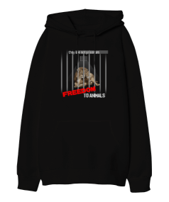 Freedom To Animals Oversize Unisex Kapüşonlu Sweatshirt