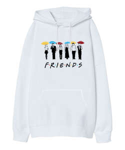 Friends Beyaz Oversize Unisex Kapüşonlu Sweatshirt